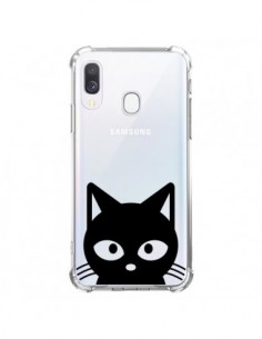 Coque Samsung Galaxy A40 Tête Chat Noir Cat Transparente...