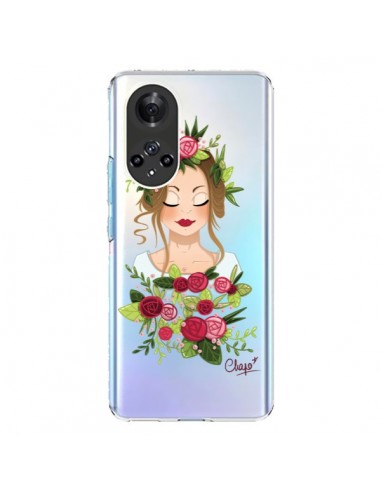 Coque Honor 50 et Huawei Nova 9 Femme Closed Eyes Fleurs Transparente - Chapo