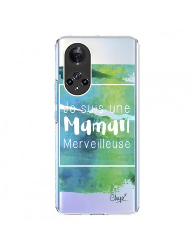 Coque Honor 50 et Huawei Nova 9 Je suis une Maman Merveilleuse Bleu Vert Transparente - Chapo