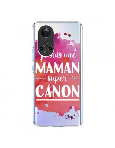 Coque Honor 50 et Huawei Nova 9 Je suis une Maman super Canon Rose Transparente - Chapo