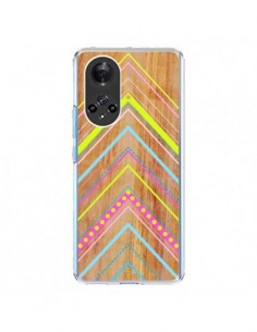 Coque Honor 50 et Huawei Nova 9 Wooden Chevron Pink Bois...