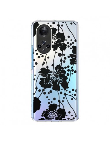 Coque Honor 50 et Huawei Nova 9 Fleurs Noirs Flower Transparente - Dricia Do