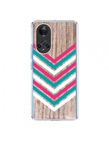 Coque Honor 50 et Huawei Nova 9 Tribal Aztèque Bois Wood Flèche Rose Bleu - Laetitia