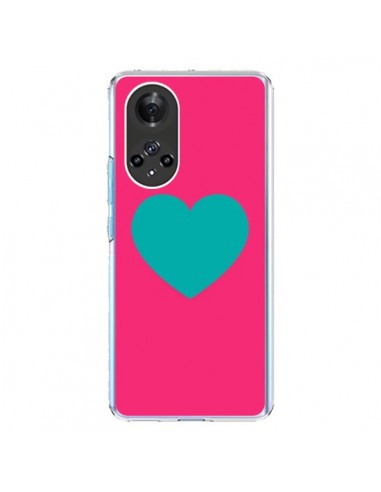 Coque Honor 50 et Huawei Nova 9 Coeur Bleu Fond Rose - Laetitia