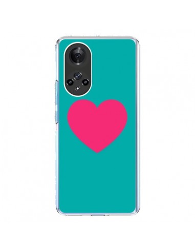 Coque Honor 50 et Huawei Nova 9 Coeur Rose Fond Bleu  - Laetitia