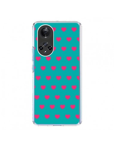 Coque Honor 50 et Huawei Nova 9 Coeurs Roses Fond Bleu - Laetitia