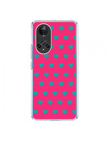 Coque Honor 50 et Huawei Nova 9 Coeurs Bleus Fond Rose - Laetitia