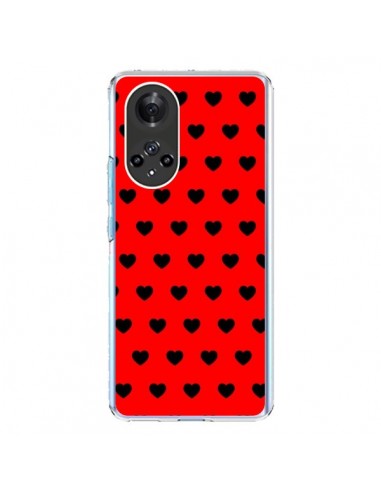 Coque Honor 50 et Huawei Nova 9 Coeurs Noirs Fond Rouge - Laetitia