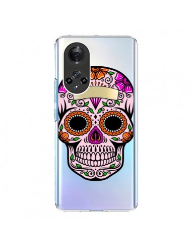 Coque Honor 50 et Huawei Nova 9 Tête de Mort Mexicaine Noir Rose Transparente - Laetitia