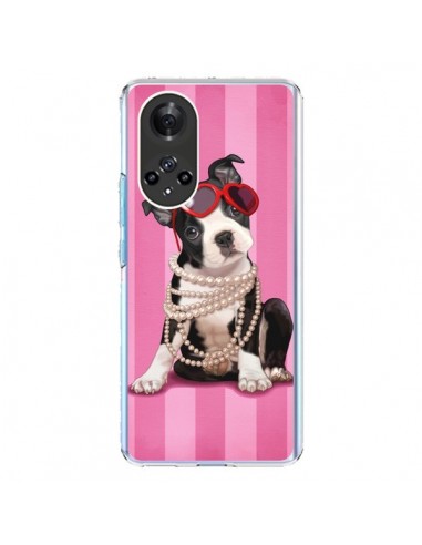 Coque Honor 50 et Huawei Nova 9 Chien Dog Fashion Collier Perles Lunettes Coeur - Maryline Cazenave