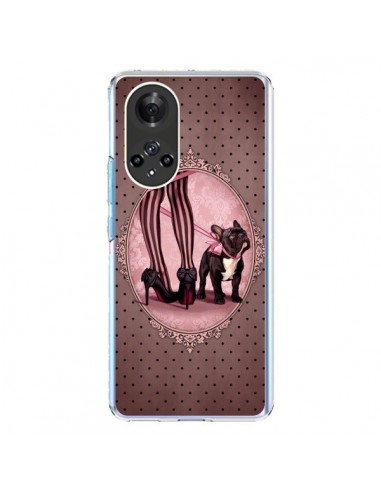 Coque Honor 50 et Huawei Nova 9 Lady Jambes Chien Dog Rose Pois Noir - Maryline Cazenave