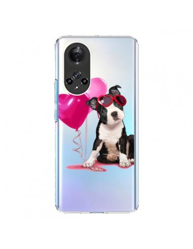 Coque Honor 50 et Huawei Nova 9 Chien Dog Ballon Lunettes Coeur Rose Transparente - Maryline Cazenave