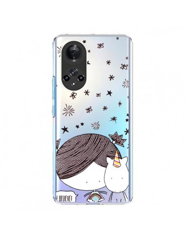 Coque Honor 50 et Huawei Nova 9 Petite Fille et Licorne I Believe Transparente - Nico