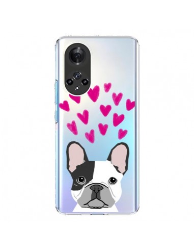 Coque Honor 50 et Huawei Nova 9 Bulldog Français Coeurs Chien Transparente - Pet Friendly