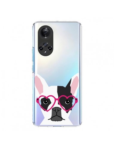 Coque Honor 50 et Huawei Nova 9 Bulldog Français Lunettes Coeurs Chien Transparente - Pet Friendly