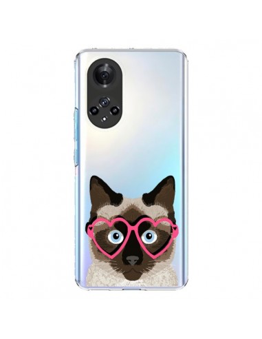 Coque Honor 50 et Huawei Nova 9 Chat Marron Lunettes Coeurs Transparente - Pet Friendly