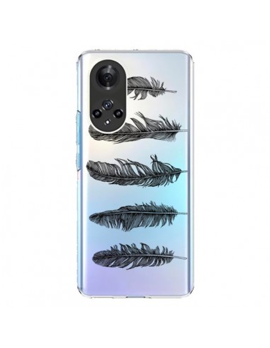 Coque Honor 50 et Huawei Nova 9 Plume Feather Noir Transparente - Rachel Caldwell