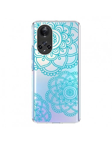 Coque Honor 50 et Huawei Nova 9 Mandala Bleu Aqua Doodle Flower Transparente - Sylvia Cook