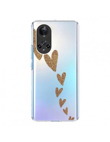 Coque Honor 50 et Huawei Nova 9 Coeur Falling Gold Hearts Transparente - Sylvia Cook