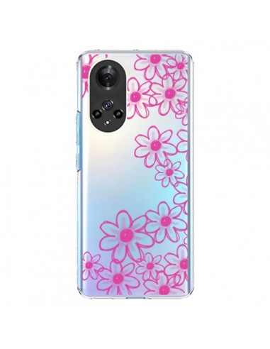 Coque Honor 50 et Huawei Nova 9 Pink Flowers Fleurs Roses Transparente - Sylvia Cook