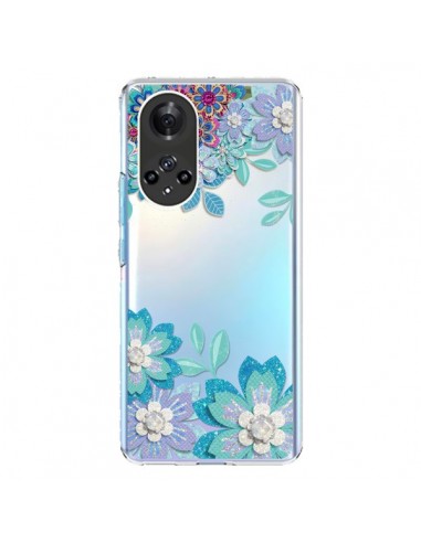 Coque Honor 50 et Huawei Nova 9 Winter Flower Bleu, Fleurs d'Hiver Transparente - Sylvia Cook