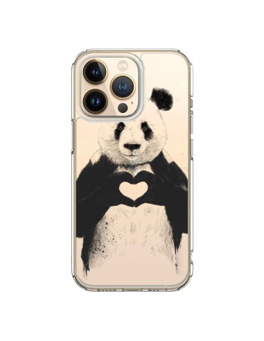 Coque iPhone 13 Pro Panda All You Need Is Love Transparente - Balazs Solti