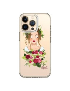 Coque iPhone 13 Pro Femme Closed Eyes Fleurs Transparente...
