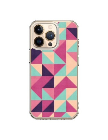 Coque iPhone 13 Pro Azteque Triangle Rose Vert - Eleaxart