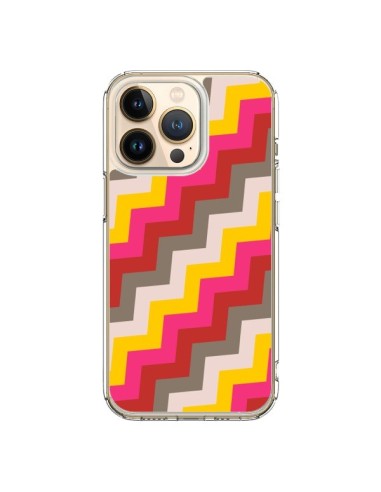 Coque iPhone 13 Pro Lignes Triangle Azteque Rose Rouge - Eleaxart