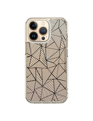 Coque iPhone 13 Pro Lignes Grilles Triangles Full Grid Abstract Noir Transparente - Project M
