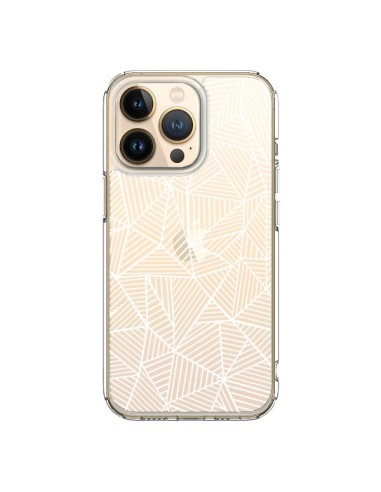 Coque iPhone 13 Pro Lignes Grilles Triangles Full Grid Abstract Blanc Transparente - Project M