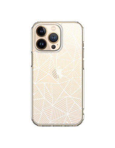 Cover iPhone 13 Pro Linee Griglia Triangles Full Grid Astratto Bianco Trasparente - Project M