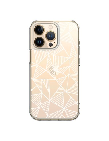 Coque iPhone 13 Pro Lignes Grilles Triangles Grid Abstract Blanc Transparente - Project M