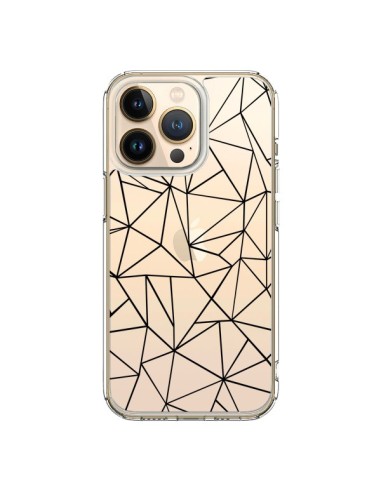 Coque iPhone 13 Pro Lignes Triangles Grid Abstract Noir Transparente - Project M
