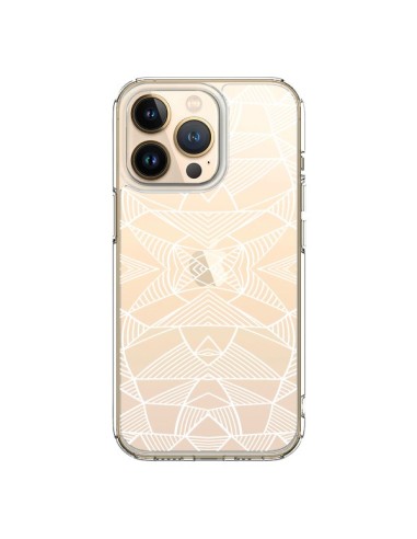 Coque iPhone 13 Pro Lignes Miroir Grilles Triangles Grid Abstract Blanc Transparente - Project M