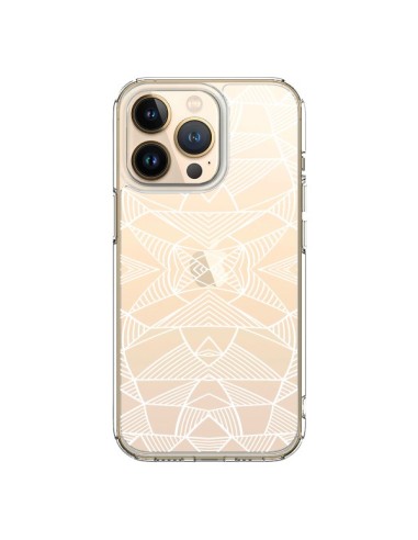 Cover iPhone 13 Pro Linee Specchi Griglia Triangoli Grid Astratto Bianco Trasparente - Project M