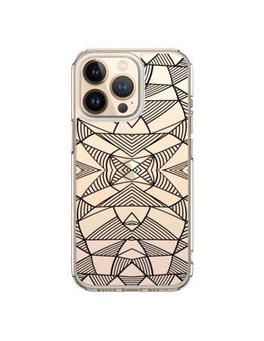 Coque iPhone 13 Pro Lignes Miroir Grilles Triangles Grid Abstract Noir Transparente - Project M