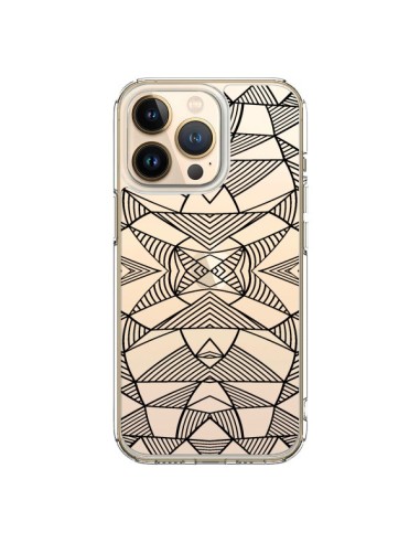 Coque iPhone 13 Pro Lignes Miroir Grilles Triangles Grid Abstract Noir Transparente - Project M