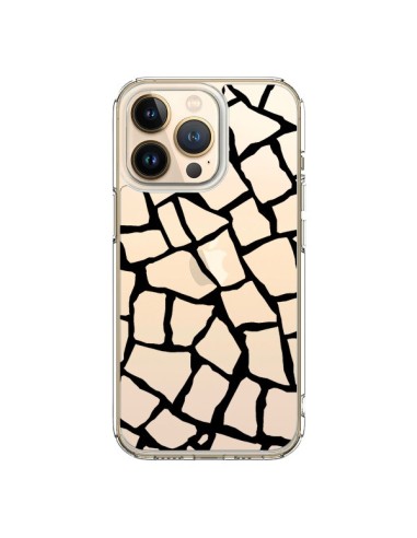 Coque iPhone 13 Pro Girafe Mosaïque Noir Transparente - Project M