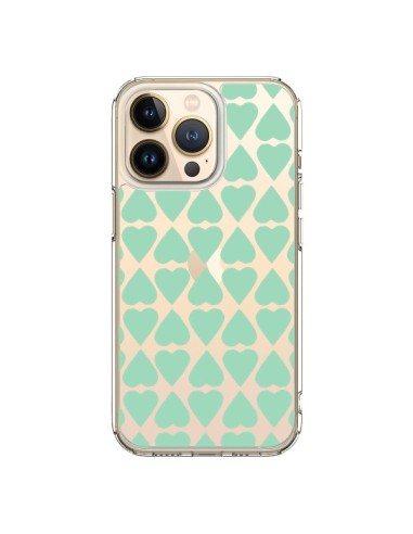 Coque iPhone 13 Pro Coeurs Heart Mint Bleu Vert Transparente - Project M