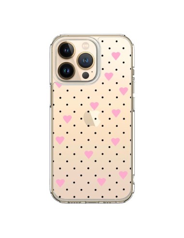 Cover iPhone 13 Pro Punti Cuori Rosa Trasparente - Project M
