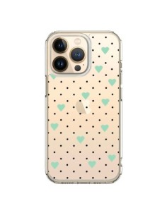 Coque iPhone 13 Pro Point Coeur Mint Bleu Vert Pin Point...