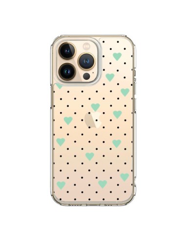 Cover iPhone 13 Pro Punti Cuori Verde Menta Trasparente - Project M