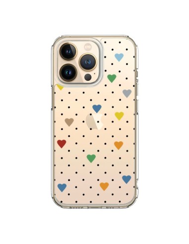 Cover iPhone 13 Pro Punti Cuori Colorato Trasparente - Project M