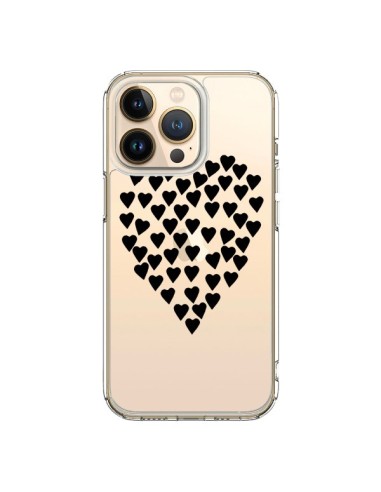 Coque iPhone 13 Pro Coeurs Heart Love Noir Transparente - Project M