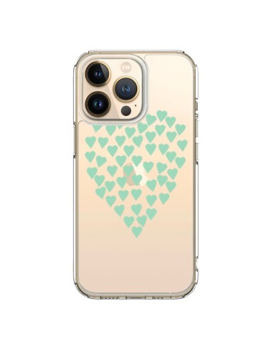 Coque iPhone 13 Pro Coeurs Heart Love Mint Bleu Vert Transparente - Project M
