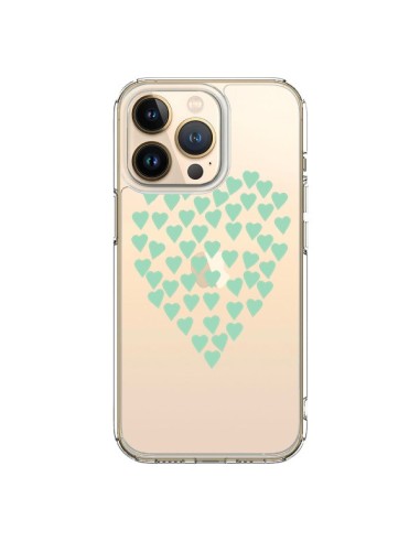 Cover iPhone 13 Pro Cuori Amore Verde Menta Trasparente - Project M