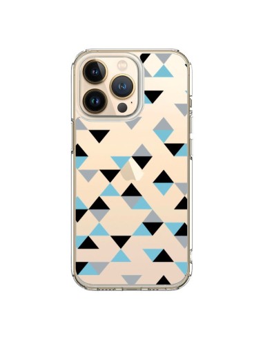 Coque iPhone 13 Pro Triangles Ice Blue Bleu Noir Transparente - Project M