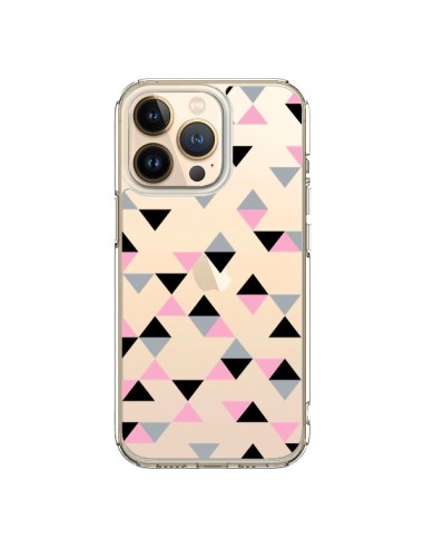Coque iPhone 13 Pro Triangles Pink Rose Noir Transparente - Project M