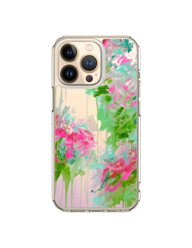 iPhone 13 Pro Case Flowers Pink Green Clear - Ebi Emporium
